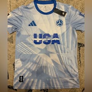Adidas USA Men’s Soccer Jersey White/Glory Blue Medium Slim Fit